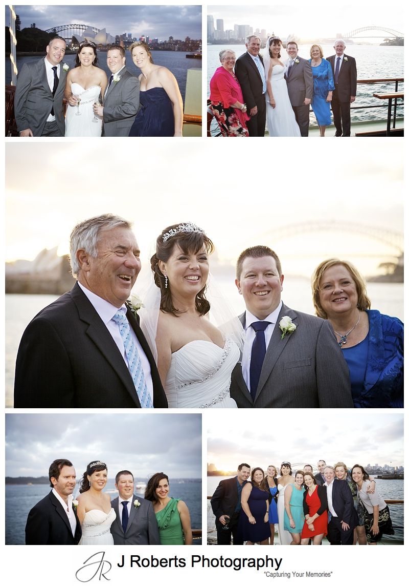 Group photographs at Sunset on Sydney harbour from Sydney Glass Island - sydney wedding photography
